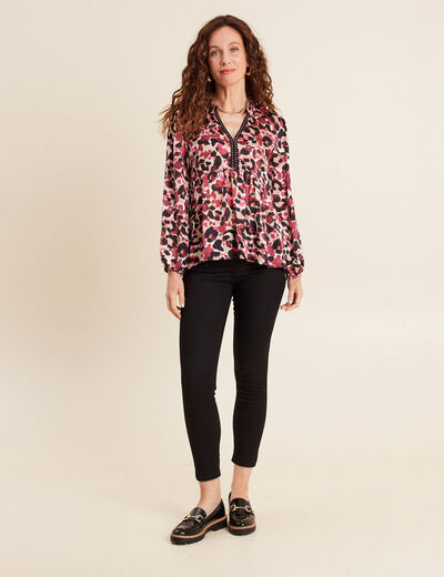 Blouse satinée col tunisien rose femme