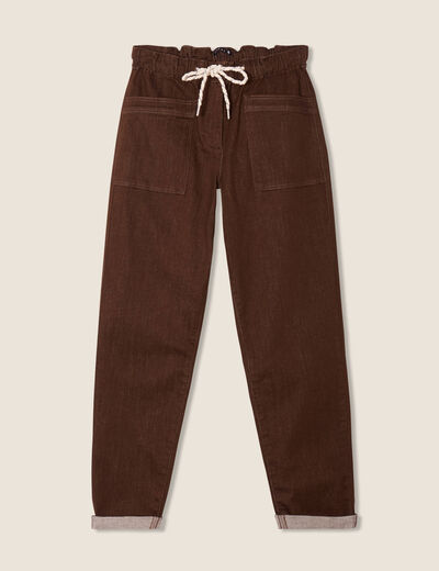 Jean large à coulisse marron foncé femme