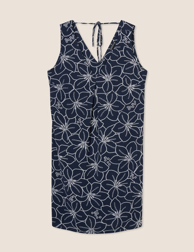 Robe fluide manches courtes bleu foncé femme
