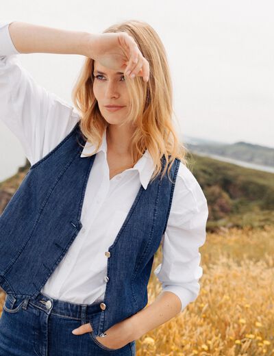 Gilet barman sans manches jean denim double stone femme