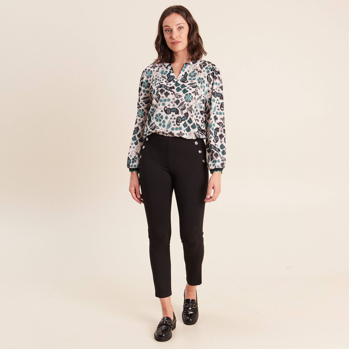 Legging 7/8&egrave;me taille bascul&eacute;e en maille noir femme