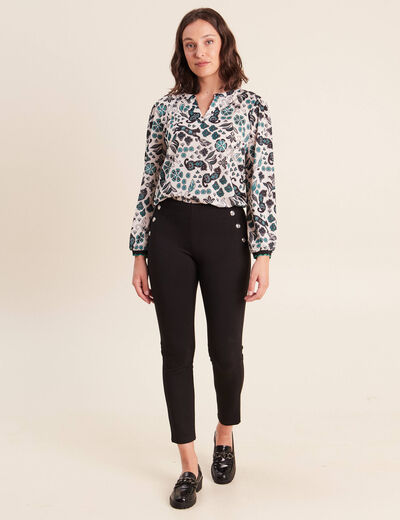 Legging 7/8&egrave;me taille bascul&eacute;e en maille noir femme