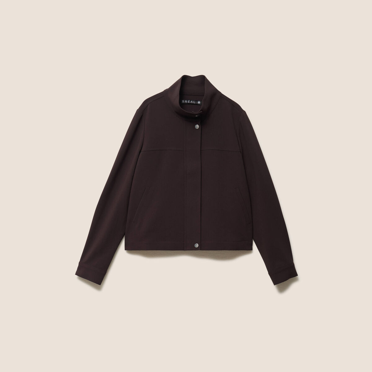 Veste ample courte col montant marron fonc&eacute; femme
