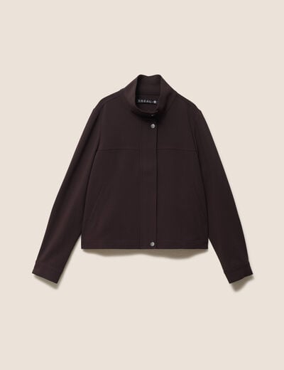 Veste ample courte col montant marron fonc&eacute; femme