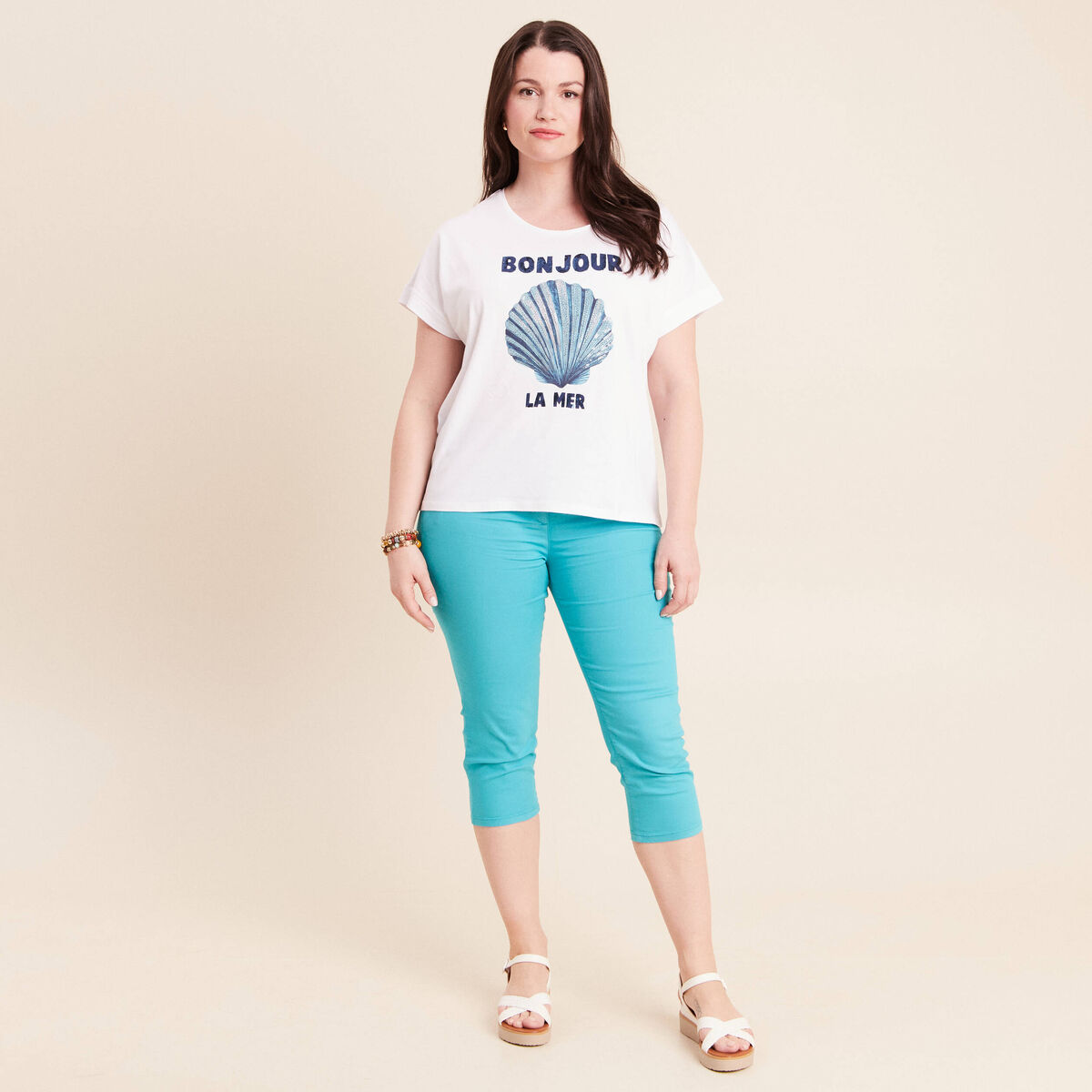 Pantacourt magique Le L&eacute;ger coupe droite vert turquoise femme