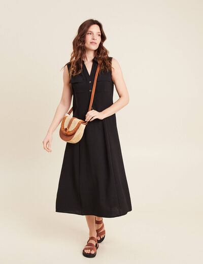 Robe longue évasée noir femme