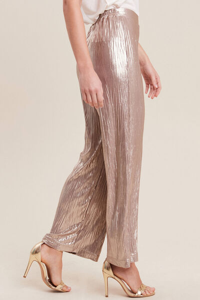 Pantalon flou métallisé couleur or femme