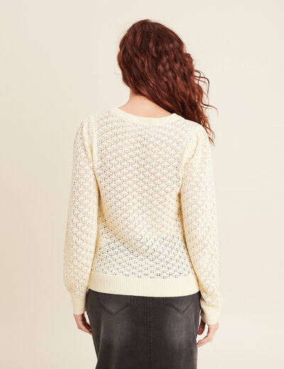Pull manches longues ajouré jaune clair femme