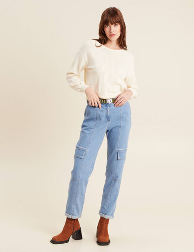 Jean cargo ceinturé denim double stone femme