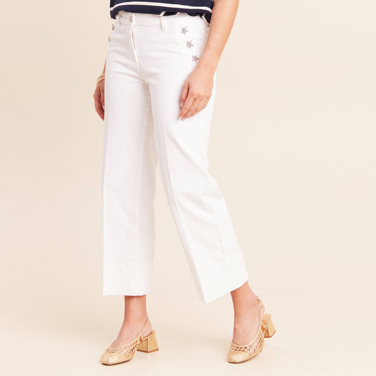 Jean coupe large 7/8&egrave;me blanc femme
