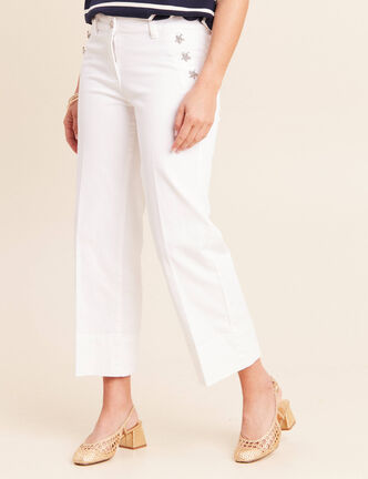 Jean coupe large 7/8&egrave;me blanc femme