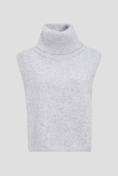 Poncho sans manches col roulé gris clair femme