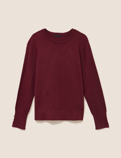 Pull droit col rond manches longues bordeaux femme