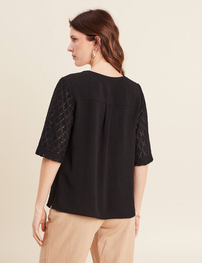 Blouse manches 3/4 noir femme