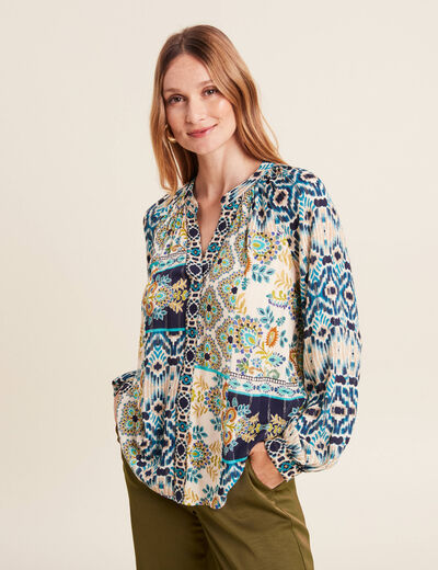 Blouse manches longues bleu femme