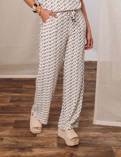 Pantalon large taille haute blanc femme