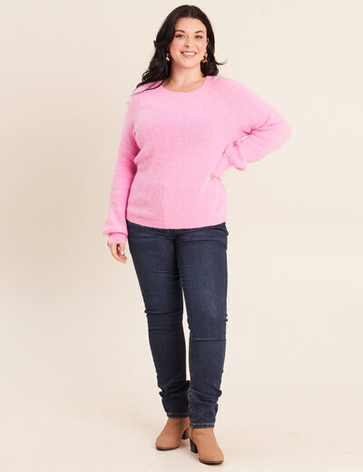 Pull col rond manches longues rose femme
