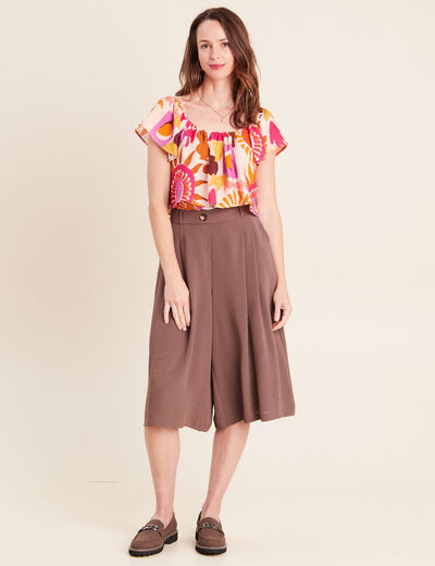 Blouse col v manches courtes fluide multicolore femme