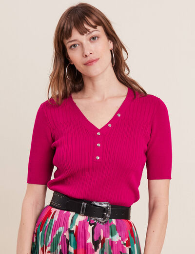 Pull manches courtes rose fushia femme