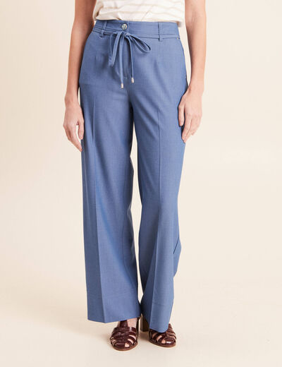 Pantalon coupe large taille haute fluide denim double stone femme