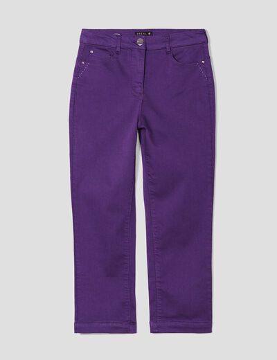 Pantacourt droit taille haute violet foncé femme