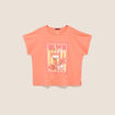 T-shirt col rond manches courtes sequins orange fluo femme