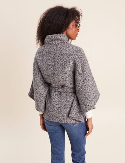 Poncho ceintur&eacute; gris clair femme