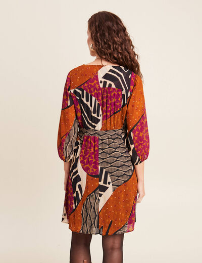 Robe évasée fluide manches 3/4 multicolore femme