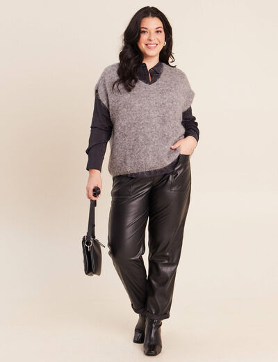 Pull sans manches gris fonc&eacute; femme