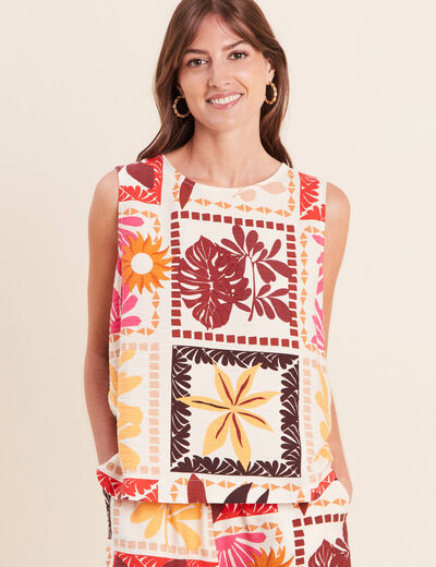 Blouse droite courte sans manches multicolore femme