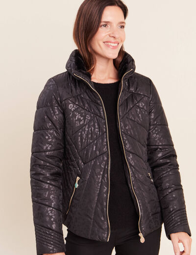Doudoune d&eacute;perlante droite zipp&eacute;e noir femme