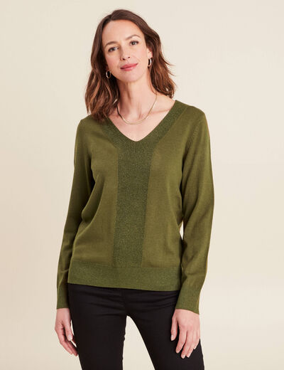Pull manches longues vert kaki femme