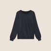 Pull cintr&eacute; col rond manches longues bleu fonc&eacute; femme