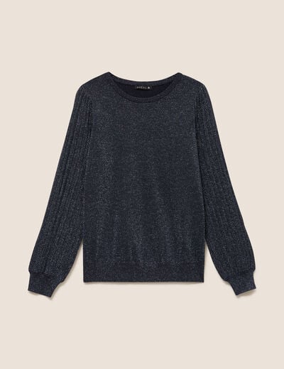 Pull cintr&eacute; col rond manches longues bleu fonc&eacute; femme