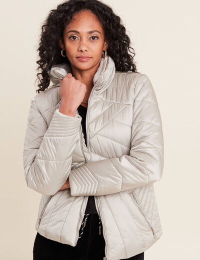 Doudoune déperlante cintrée zippée gris argent femme