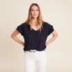 T-shirt cintré col V bleu foncé femme