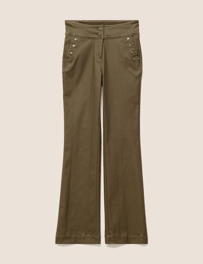 Pantalon bootcut enduit taille haute vert kaki femme