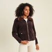 Blouson droit velours manches longues marron fonc&eacute; femme
