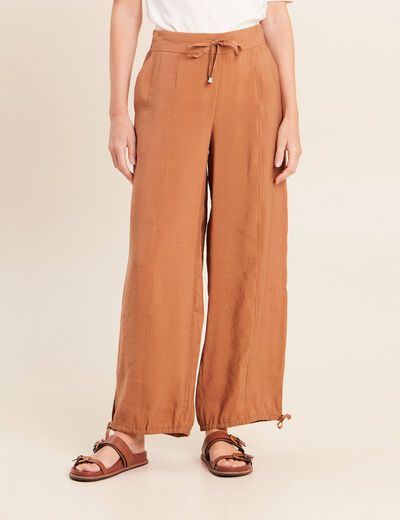 Pantalon taille haute 7/8&egrave;me resserr&eacute; beige femme