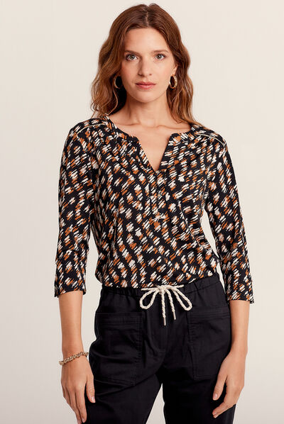 T-shirt manches 3/4 noir femme
