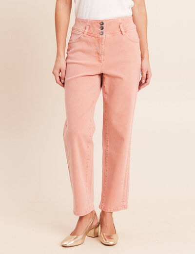 Jean coupe droite 7/8&egrave;me taille haute vieux rose femme