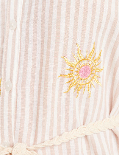Robe courte évasée col chemise ceinturée rose femme