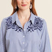 Chemise manches longues brodée bleu femme