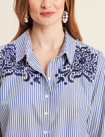 Chemise manches longues brodée bleu femme