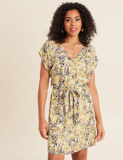 Robe droite fluide col en V vert femme