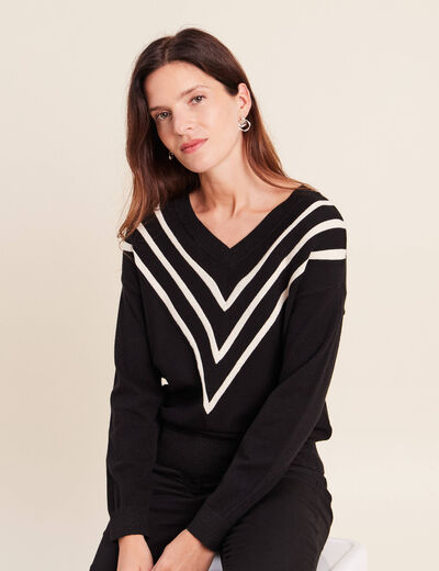 Pull col v noir femme