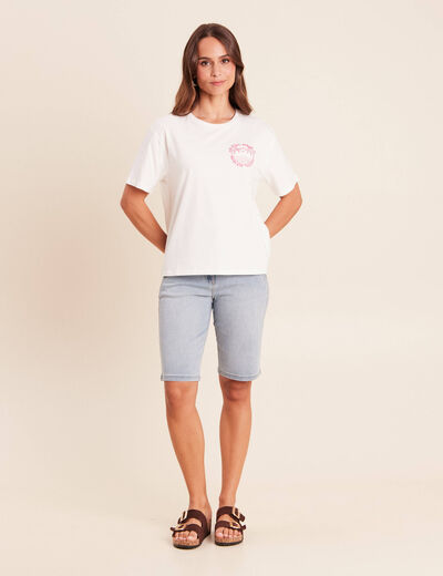 T-shirt broderie manches courtes ecru femme