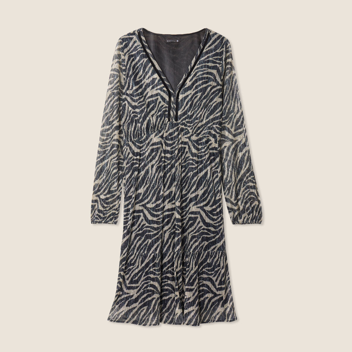 Robe zébrée à sequins évasée noir femme