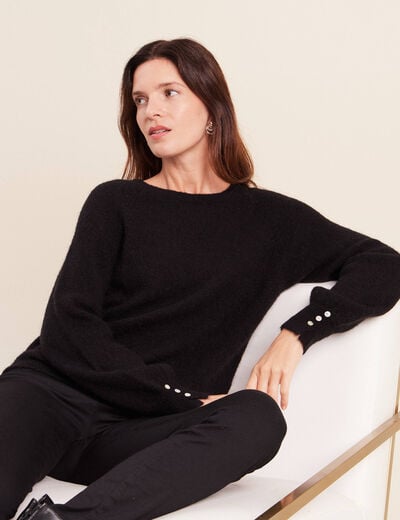 Pull col rond manches longues noir femme