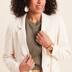 Blazer droit long manches 3/4 doubl&eacute; beige femme